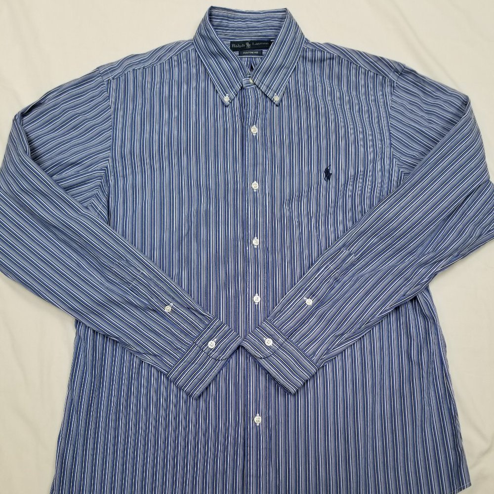 Ralph Lauren Custom Fit Blue Striped Shirt Mens L